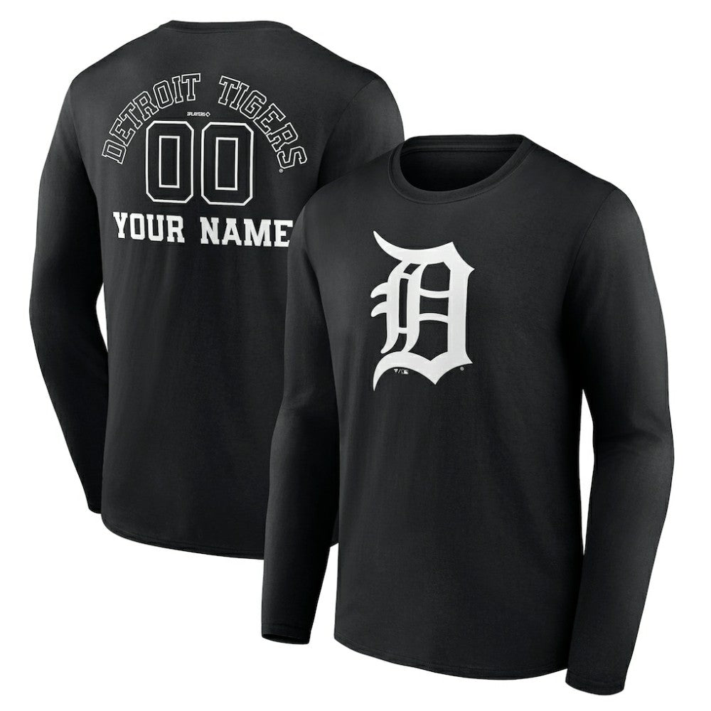 Detroit Tigers Monochrome Personalized Name & Number Long Sleeve T-Shirt - Black - MLB on Sale