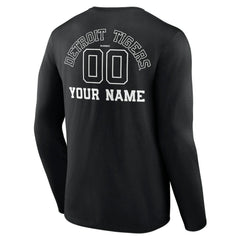 Detroit Tigers Monochrome Personalized Name & Number Long Sleeve T-Shirt - Black - MLB on Sale