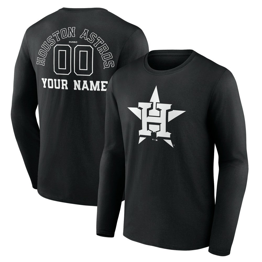 Houston Astros Monochrome Personalized Name & Number Long Sleeve T-Shirt - Black - MLB Sale