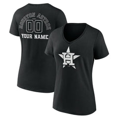 Houston Astros Women's Monochrome Personalized Name & Number V-Neck T-Shirt - Black - MLB Discount
