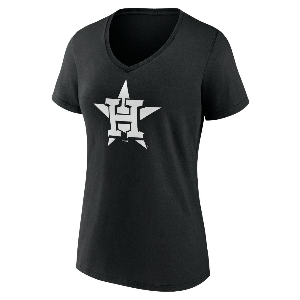 Houston Astros Women's Monochrome Personalized Name & Number V-Neck T-Shirt - Black - MLB Discount