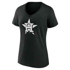 Houston Astros Women's Monochrome Personalized Name & Number V-Neck T-Shirt - Black - MLB Discount