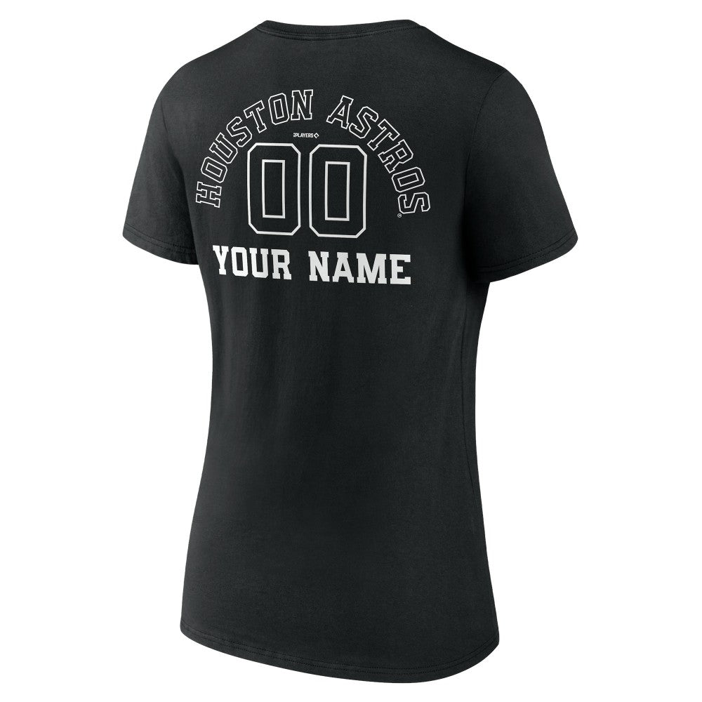 Houston Astros Women's Monochrome Personalized Name & Number V-Neck T-Shirt - Black - MLB Discount