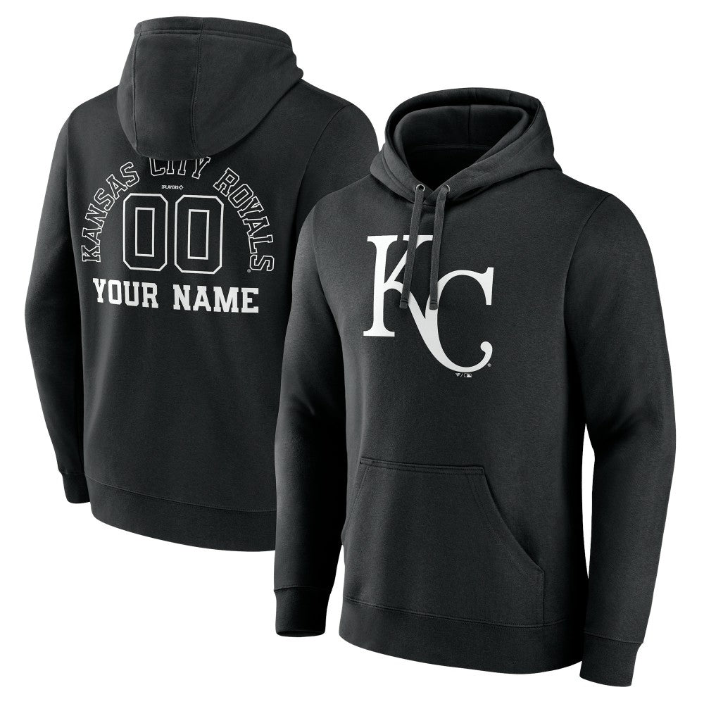 Kansas City Royals Monochrome Personalized Name & Number Pullover Hoodie - Black - MLB Sale