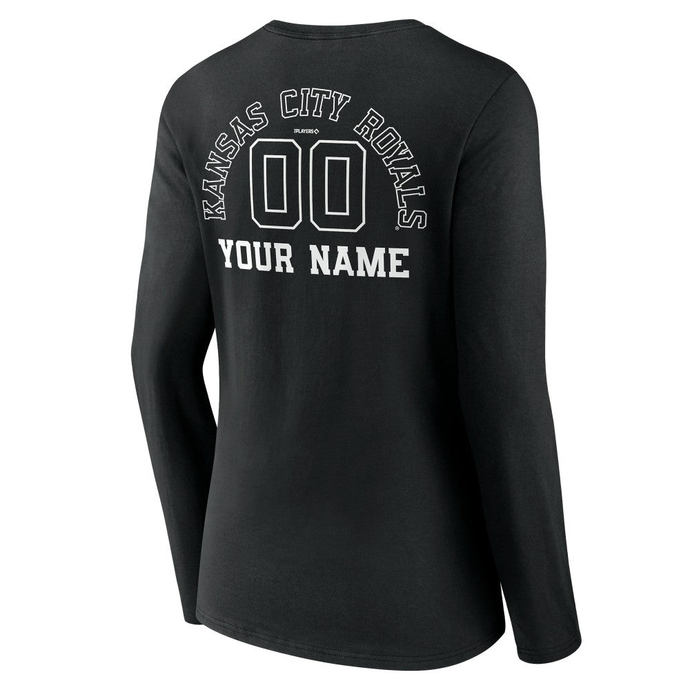 Kansas City Royals Women's Monochrome Personalized Name & Number Long Sleeve V-Neck T-Shirt - Black - MLB Sale