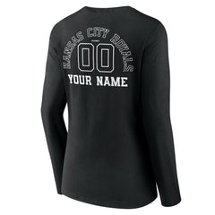 Kansas City Royals Women's Monochrome Personalized Name & Number Long Sleeve V-Neck T-Shirt - Black - MLB Sale