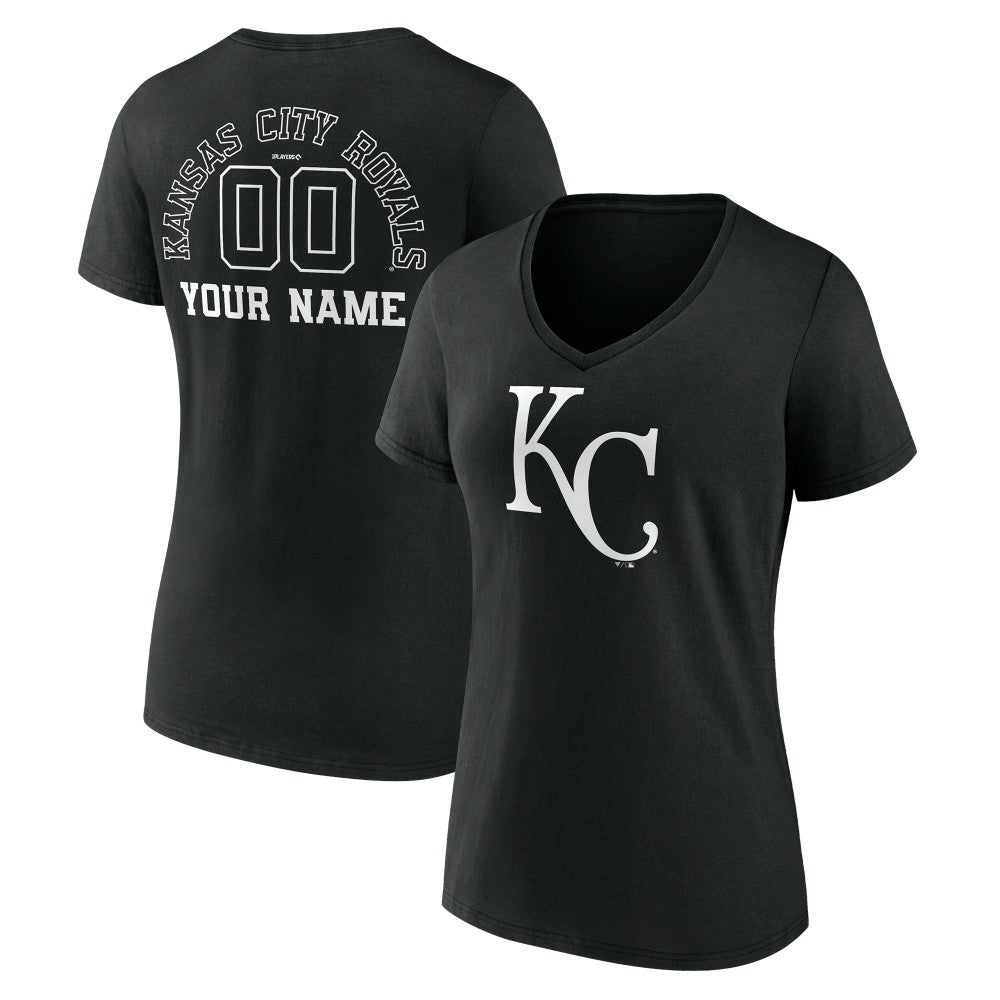 Kansas City Royals Women's Monochrome Personalized Name & Number V-Neck T-Shirt - Black - MLB on Sale