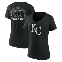Kansas City Royals Women's Monochrome Personalized Name & Number V-Neck T-Shirt - Black - MLB on Sale