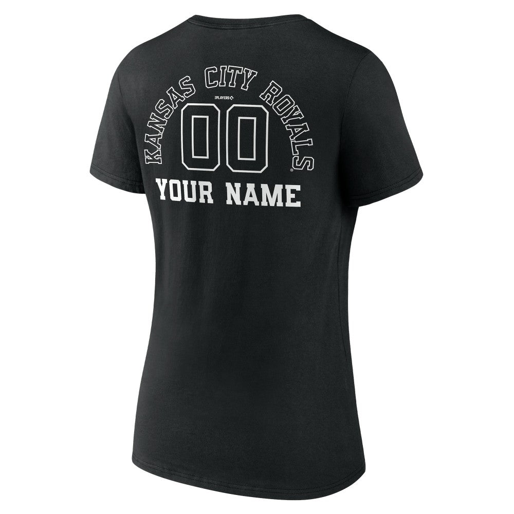 Kansas City Royals Women's Monochrome Personalized Name & Number V-Neck T-Shirt - Black - MLB on Sale