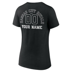 Kansas City Royals Women's Monochrome Personalized Name & Number V-Neck T-Shirt - Black - MLB on Sale