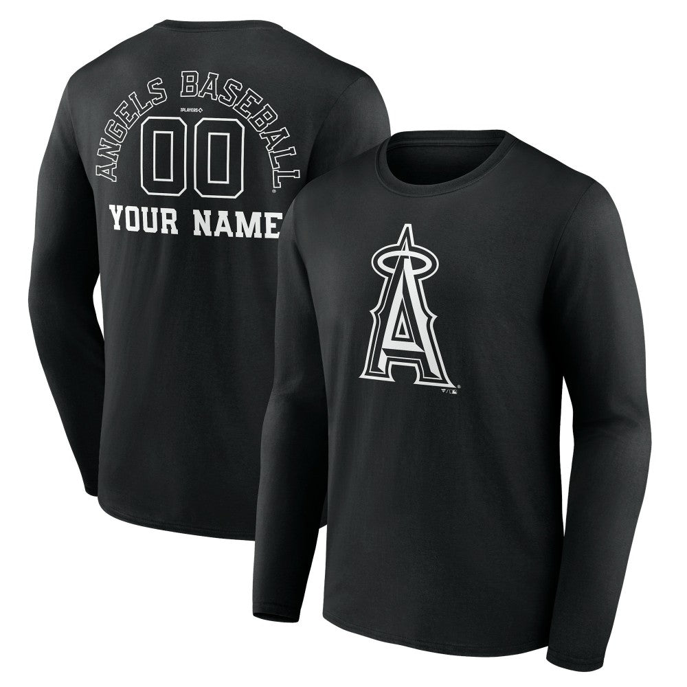 Los Angeles Angels Monochrome Personalized Name & Number Long Sleeve T-Shirt - Black - MLB Sale