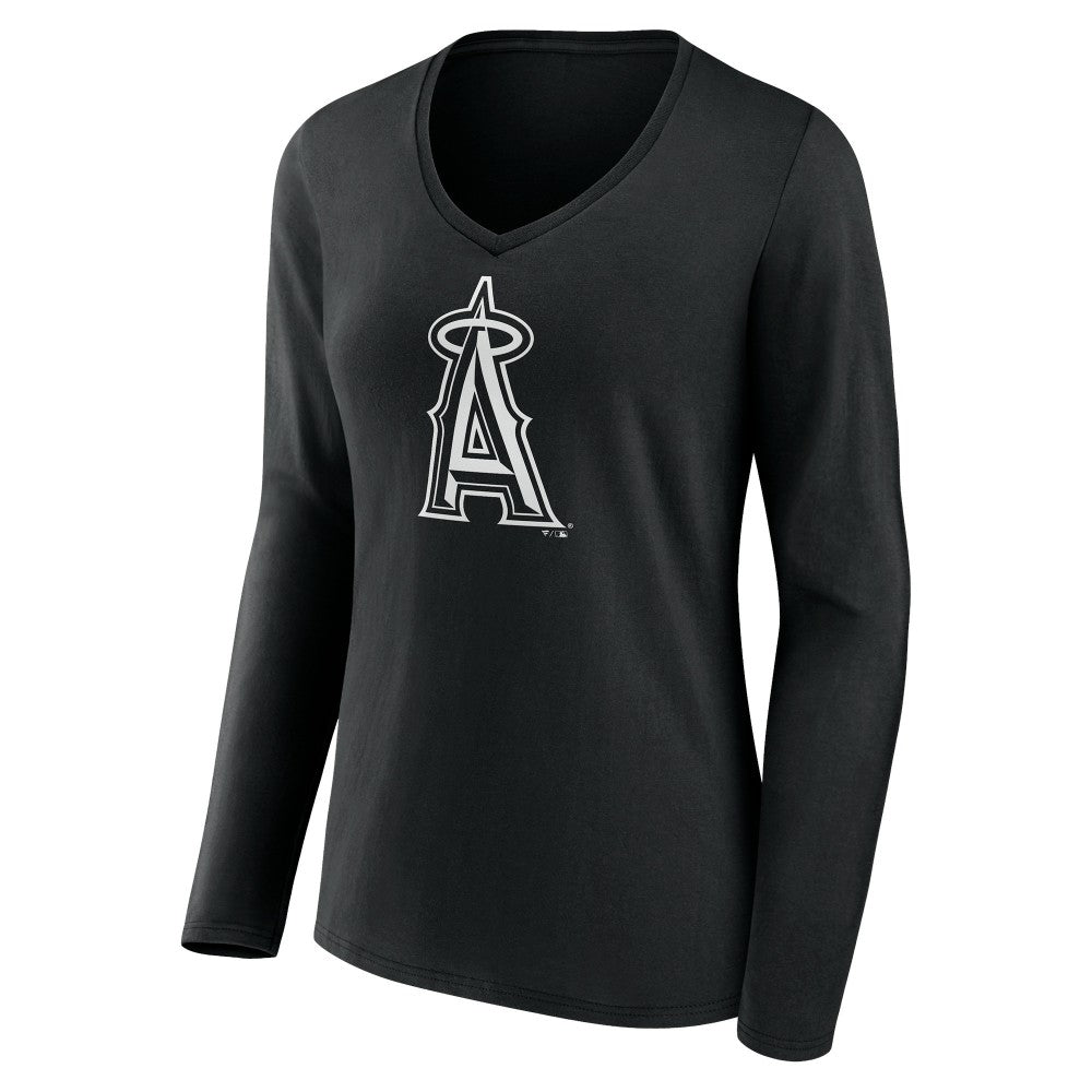 Los Angeles Angels Women's Monochrome Personalized Name & Number Long Sleeve V-Neck T-Shirt - Black - MLB Discount
