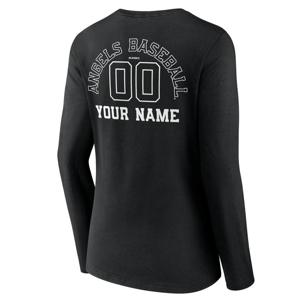 Los Angeles Angels Women's Monochrome Personalized Name & Number Long Sleeve V-Neck T-Shirt - Black - MLB Discount