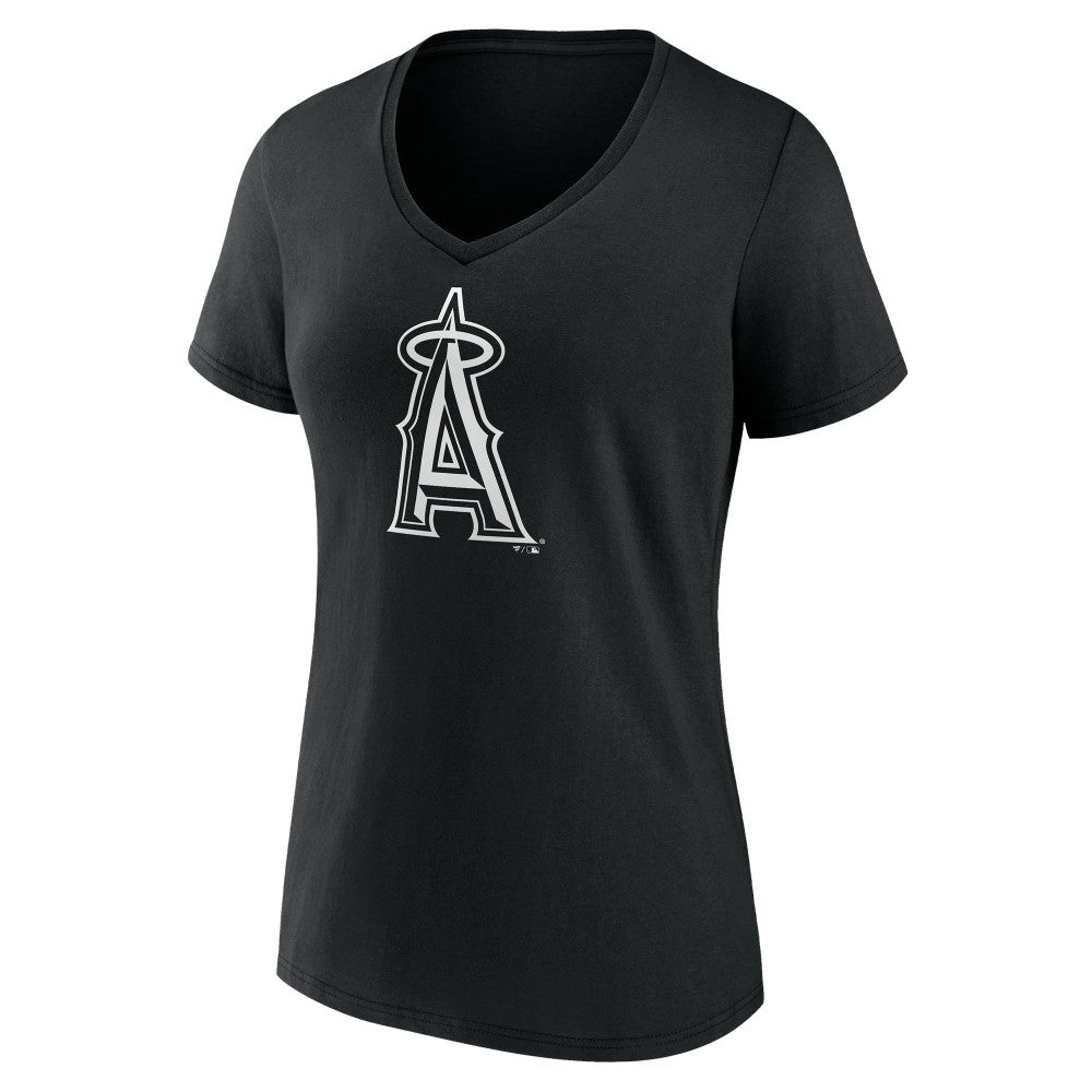 Los Angeles Angels Women's Monochrome Personalized Name & Number V-Neck T-Shirt - Black - MLB Sale