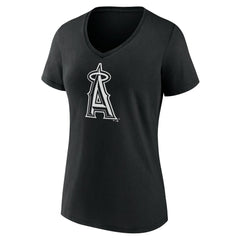 Los Angeles Angels Women's Monochrome Personalized Name & Number V-Neck T-Shirt - Black - MLB Sale