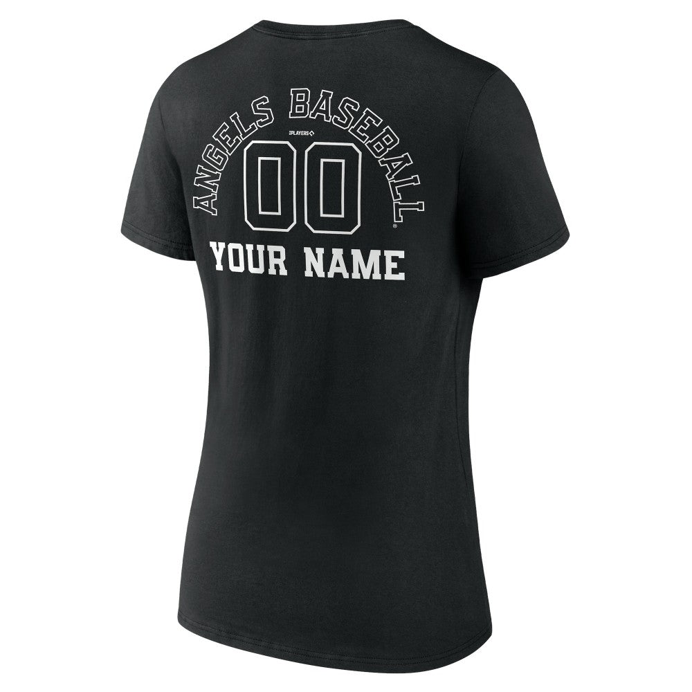 Los Angeles Angels Women's Monochrome Personalized Name & Number V-Neck T-Shirt - Black - MLB Sale