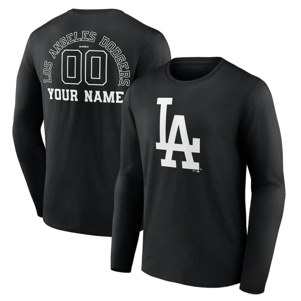 Los Angeles Dodgers Monochrome Personalized Name & Number Long Sleeve T-Shirt - Black - MLB Discount