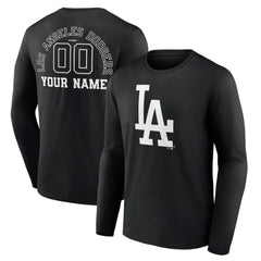 Los Angeles Dodgers Monochrome Personalized Name & Number Long Sleeve T-Shirt - Black - MLB Discount