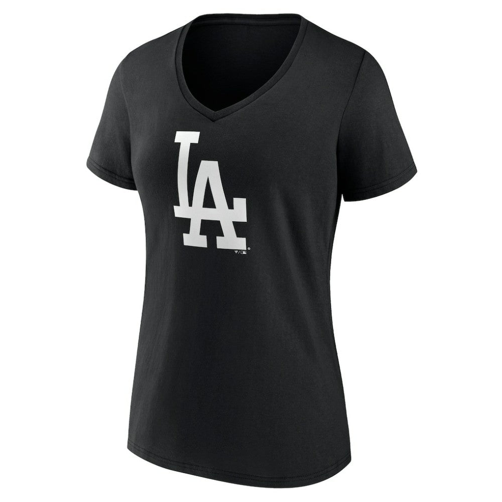 Los Angeles Dodgers Women's Monochrome Personalized Name & Number V-Neck T-Shirt - Black - MLB Sale