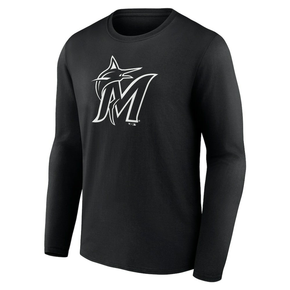 Miami Marlins Monochrome Personalized Name & Number Long Sleeve T-Shirt - Black - MLB on Sale