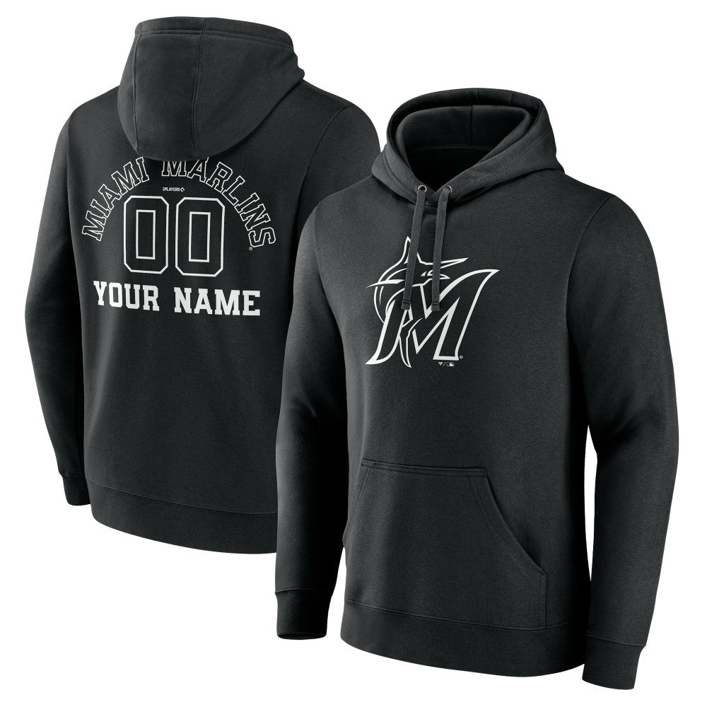Miami Marlins Monochrome Personalized Name & Number Pullover Hoodie - Black - MLB Online