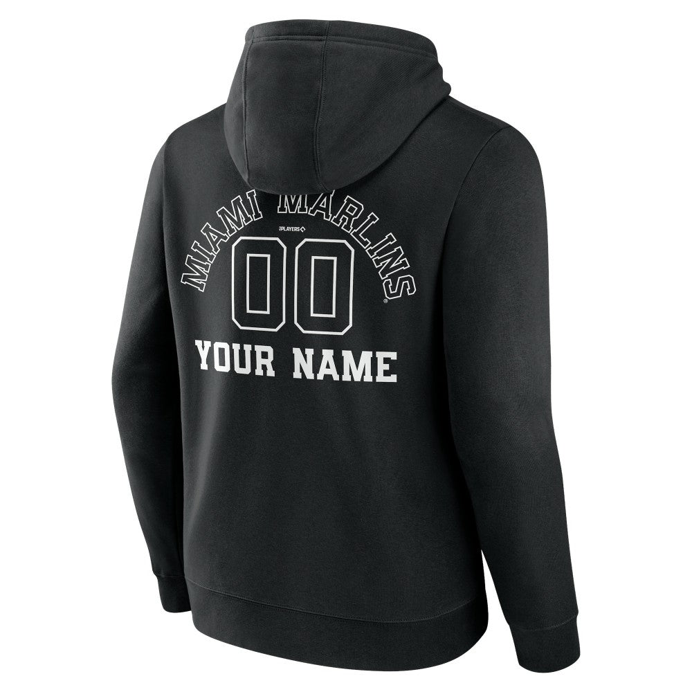 Miami Marlins Monochrome Personalized Name & Number Pullover Hoodie - Black - MLB Online