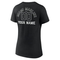 Miami Marlins Women's Monochrome Personalized Name & Number V-Neck T-Shirt - Black - MLB Discount