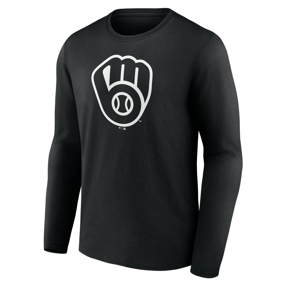 Milwaukee Brewers Monochrome Personalized Name & Number Long Sleeve T-Shirt - Black - MLB Discount