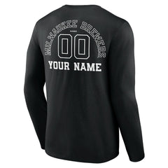 Milwaukee Brewers Monochrome Personalized Name & Number Long Sleeve T-Shirt - Black - MLB Discount