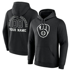 Milwaukee Brewers Monochrome Personalized Name & Number Pullover Hoodie - Black - MLB Discount