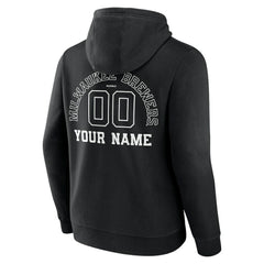 Milwaukee Brewers Monochrome Personalized Name & Number Pullover Hoodie - Black - MLB Discount