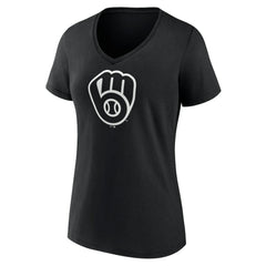 Milwaukee Brewers Women's Monochrome Personalized Name & Number V-Neck T-Shirt - Black - MLB Discount