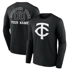 Minnesota Twins Monochrome Personalized Name & Number Long Sleeve T-Shirt - Black - MLB Lifestyle