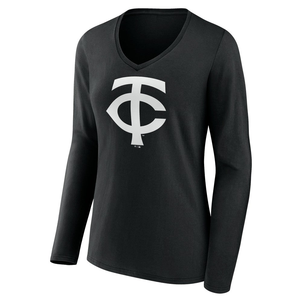 Minnesota Twins Women's Monochrome Personalized Name & Number Long Sleeve V-Neck T-Shirt - Black - MLB Online