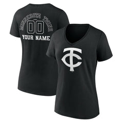 Minnesota Twins Women's Monochrome Personalized Name & Number V-Neck T-Shirt - Black - MLB on Sale