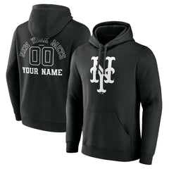 New York Mets Monochrome Personalized Name & Number Pullover Hoodie - Black - MLB Discount