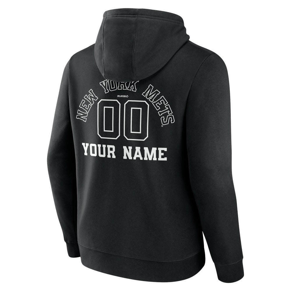New York Mets Monochrome Personalized Name & Number Pullover Hoodie - Black - MLB Discount