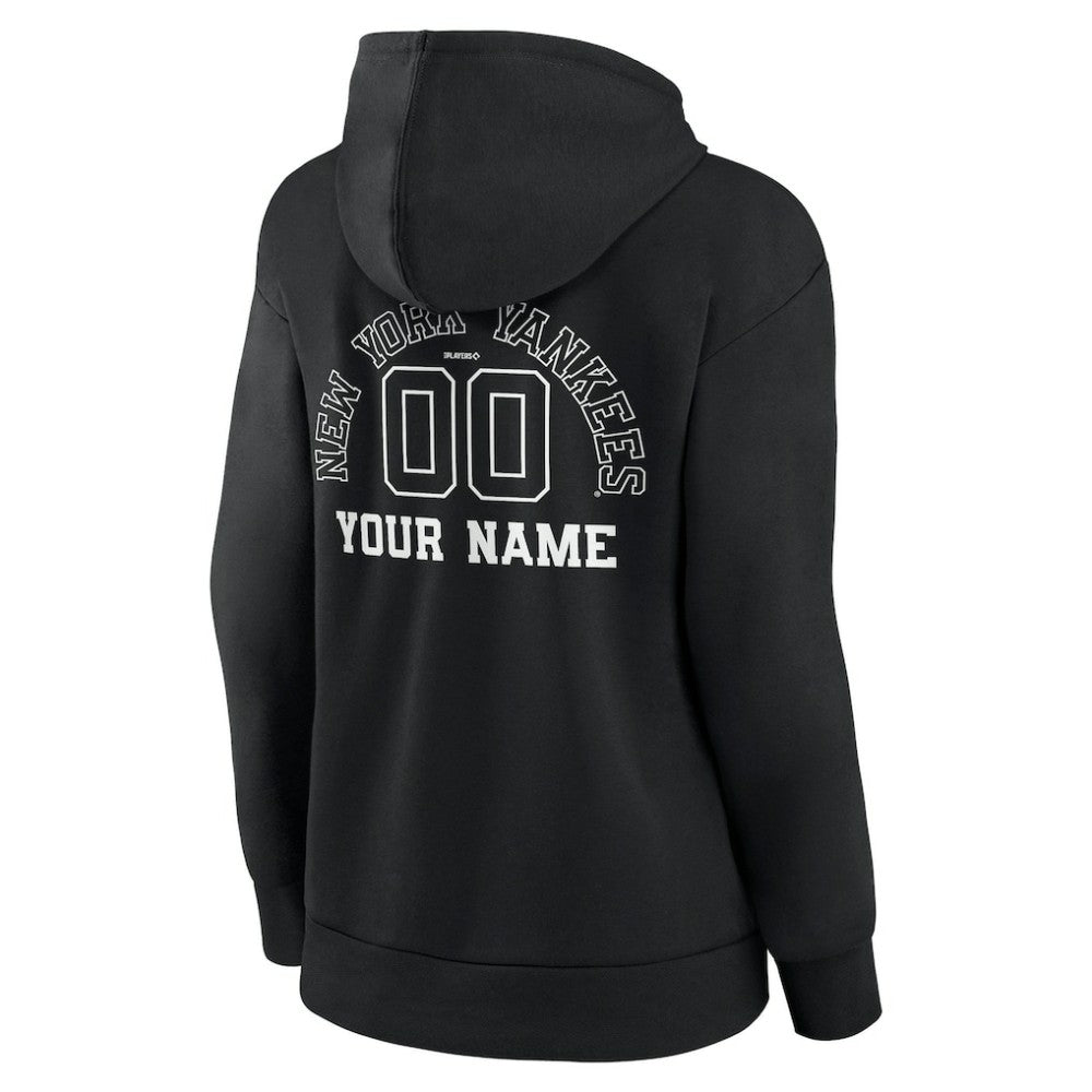 New York Yankees Women's Monochrome Personalized Name & Number Pullover Hoodie - Black - MLB Sale