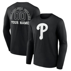 Philadelphia Phillies Monochrome Personalized Name & Number Long Sleeve T-Shirt - Black - MLB on Sale