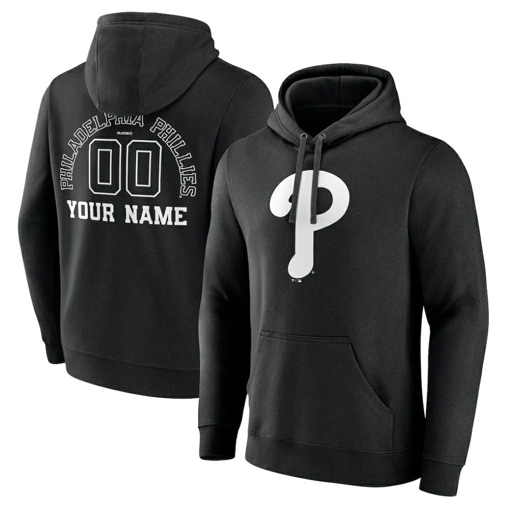 Philadelphia Phillies Monochrome Personalized Name & Number Pullover Hoodie - Black - MLB Online
