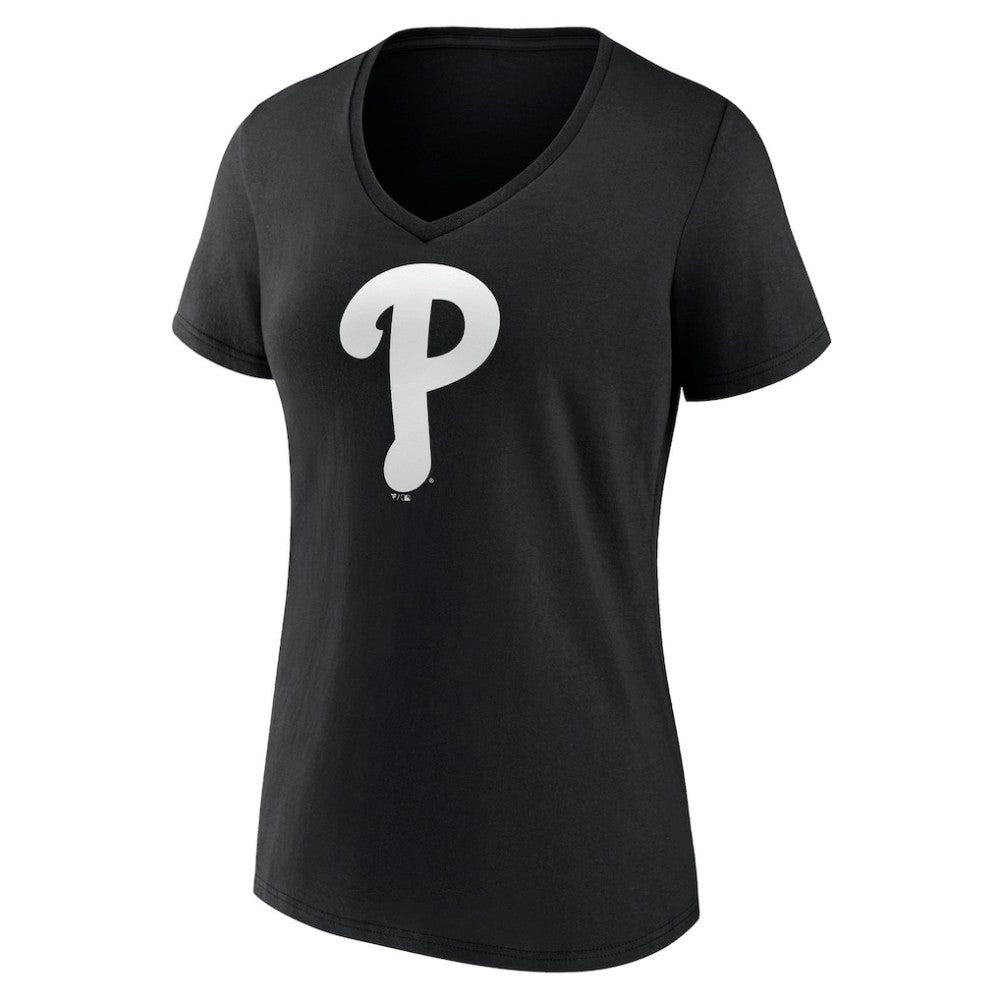 Philadelphia Phillies Women's Monochrome Personalized Name & Number V-Neck T-Shirt - Black - MLB on Sale