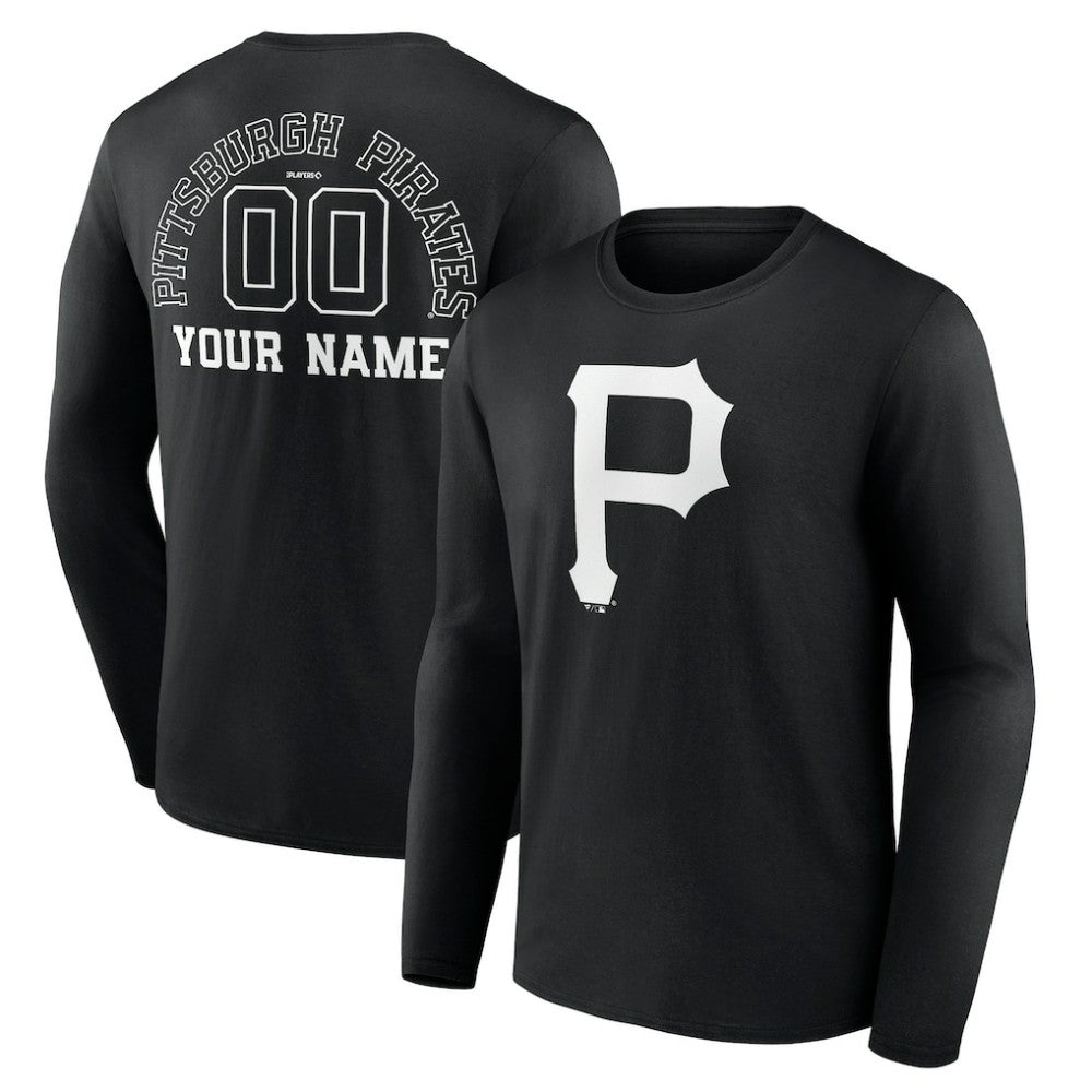 Pittsburgh Pirates Monochrome Personalized Name & Number Long Sleeve T-Shirt - Black - MLB Discount