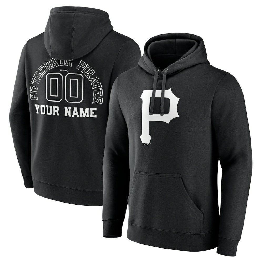 Pittsburgh Pirates Monochrome Personalized Name & Number Pullover Hoodie - Black - MLB Online