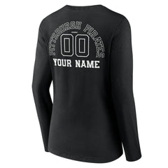 Pittsburgh Pirates Women's Monochrome Personalized Name & Number Long Sleeve V-Neck T-Shirt - Black - MLB Lifestyle
