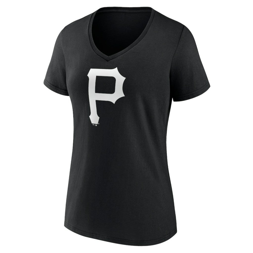 Pittsburgh Pirates Women's Monochrome Personalized Name & Number V-Neck T-Shirt - Black - MLB Discount