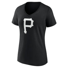 Pittsburgh Pirates Women's Monochrome Personalized Name & Number V-Neck T-Shirt - Black - MLB Discount