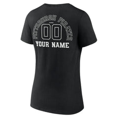 Pittsburgh Pirates Women's Monochrome Personalized Name & Number V-Neck T-Shirt - Black - MLB Discount