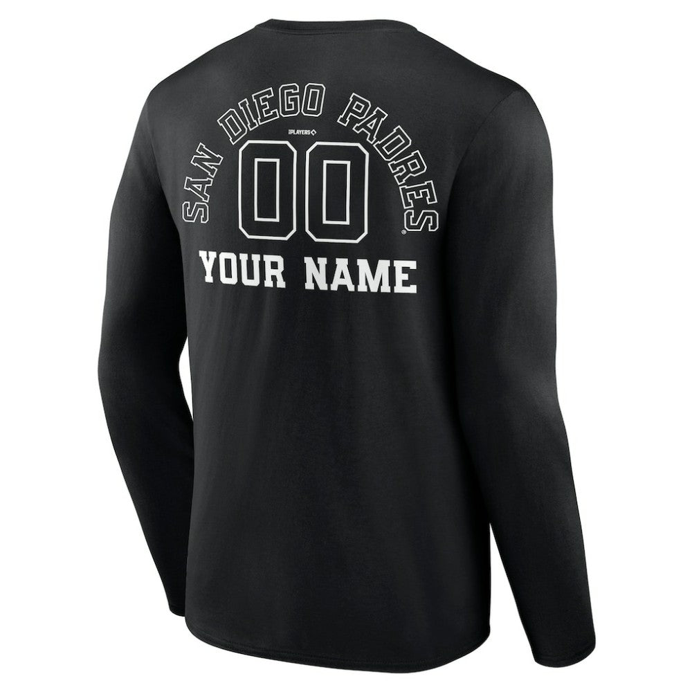 San Diego Padres Monochrome Personalized Name & Number Long Sleeve T-Shirt - Black - MLB Lifestyle