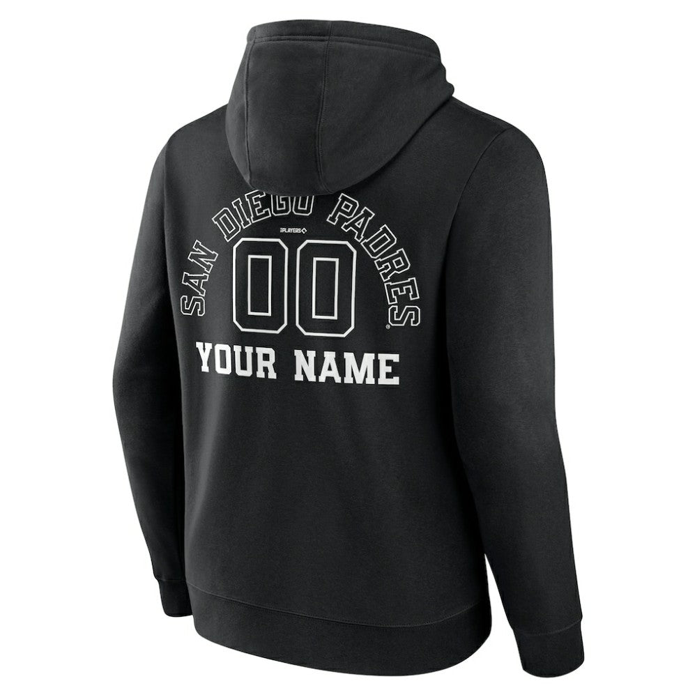 San Diego Padres Monochrome Personalized Name & Number Pullover Hoodie - Black - MLB Lifestyle