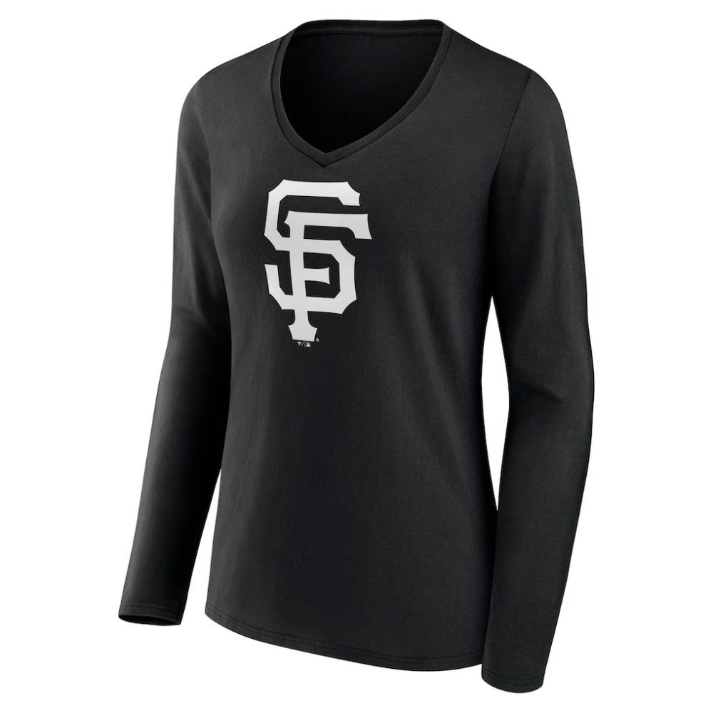 San Francisco Giants Women's Monochrome Personalized Name & Number Long Sleeve V-Neck T-Shirt - Black - MLB Lifestyle